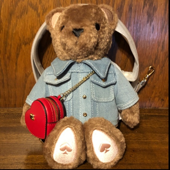 NWT-Kate Spade-Denim Katey Bear🐻Crossbody-w/Red Zip Heart Shaped Crossbody-$449